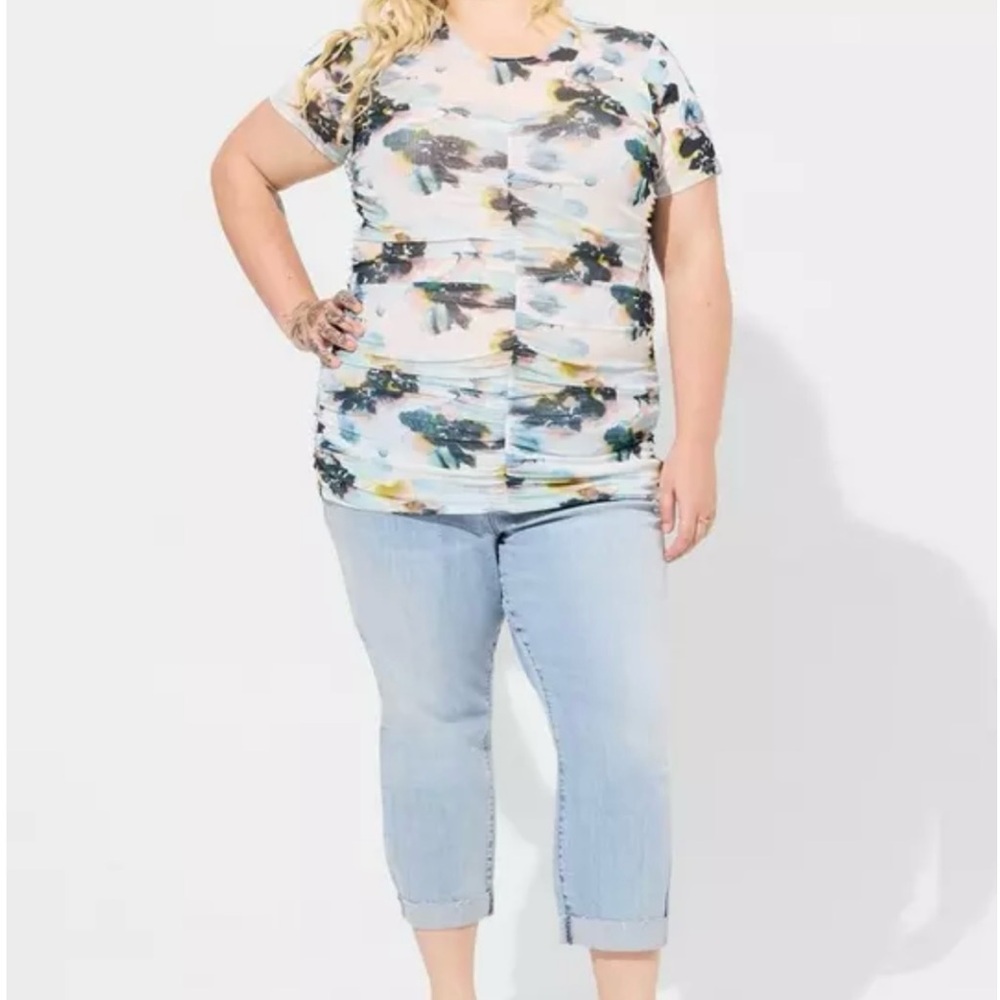 Torrid Blue Ruched Short Sleeve T-Shirt - Picture 4 of 8